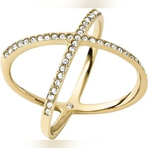 Michael Kors Pave X Ring, Gold, Size 7